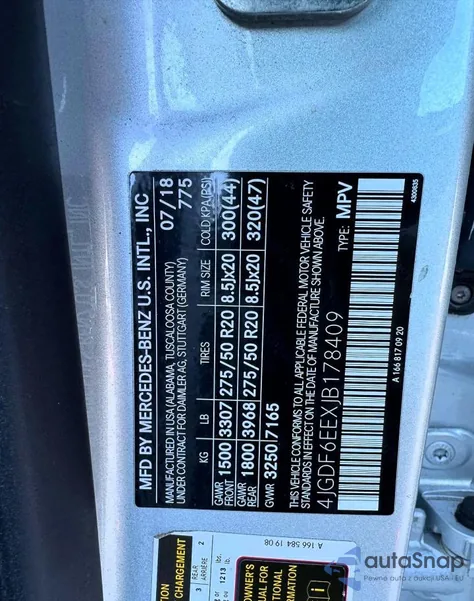 2018 Mercedes-Benz Gls 450 4Matic z USA, uszkodzony, nr VIN 4JGDF6EEXJB178409